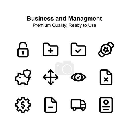 Pixel perfekte Geschäfts- und Management-Ikonen im trendigen Design-Stil