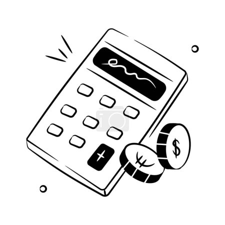 Calculadora con monedas que denotan vector concepto contable, icono de cálculo de dinero