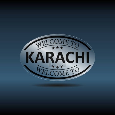 Illustration for Welcome to Karachi black round vintage stamp logo sign badge. - Royalty Free Image