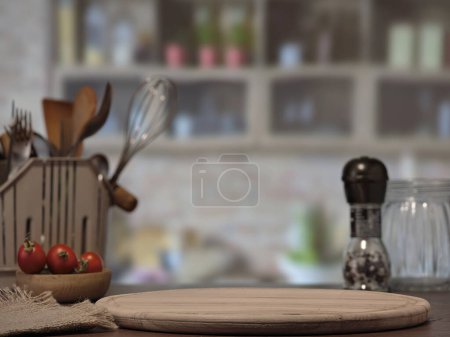 Photo for Round wooden kitchen cutting board - Royalty Free Image
