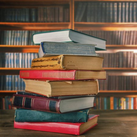 Photo for Stack of books in library - Royalty Free Image
