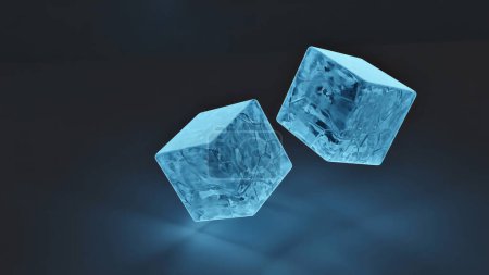 Foto de Cubos de hielo azules transparentes contra fondo oscuro. 3d renderizar - Imagen libre de derechos