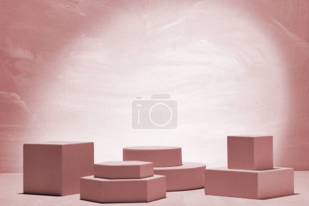 Photo for Minimalist Pink Geometric Shapes Display Podium - Royalty Free Image