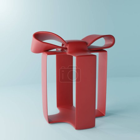 Foto de Estructura de arco de regalo rojo surrealista en un entorno minimalista. Renderizado 3D - Imagen libre de derechos