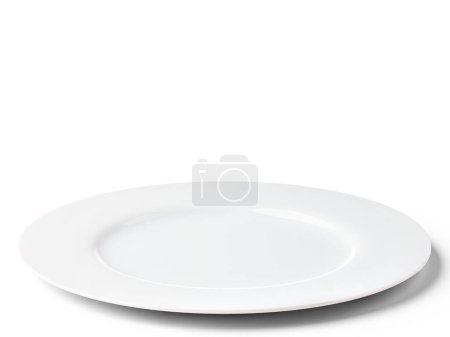 Simple white ceramic plate isolated on white. 3D render