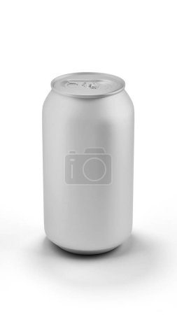 Foto de Lata llana de la bebida de aluminio en fondo blanco. Renderizado 3D - Imagen libre de derechos