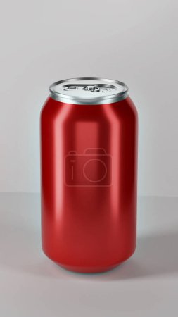 Photo for Minimalistic red aluminum beverage can on grey background. 3d render - Royalty Free Image