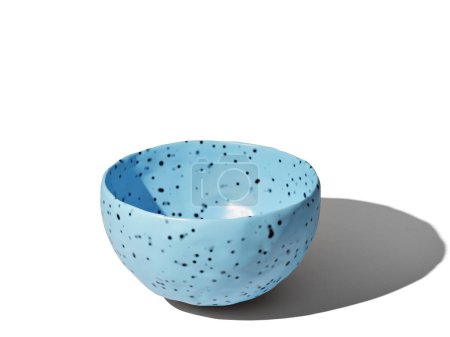 Blue ceramic bowl with black speckles isolated on whit. 3D render