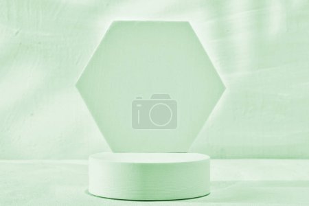 Pedestal de exhibición hexagonal verde en luz suave