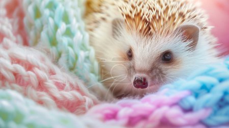 Portrait of a playful hedgehog amidst vibrant bokeh circles, joyful expression.
