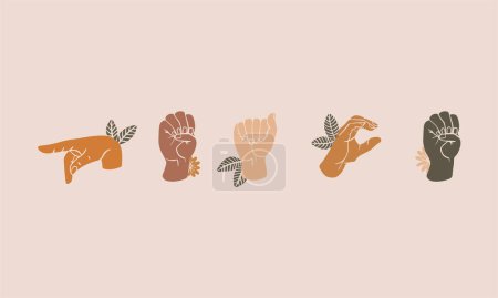 Illustration for PEACE in American sign language. The concept of peace support among deaf people. American sign language. Floral arrangement. - Royalty Free Image
