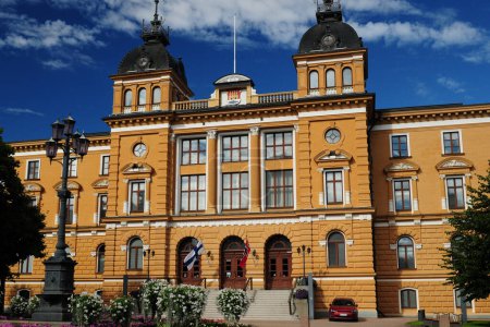 Photo for Beautiful Facade Of The Renaissance City Hall In Oulu Finland On A Beautiful Sunny Summer Day With A Clear Blue Sky - Royalty Free Image