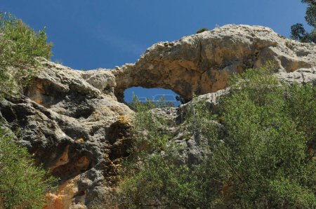 Natural Arch In The Famous Canyon Torrent De Pareis Mallorca On A Wonderful Sunny Spring Day With A Clear Blue Sky