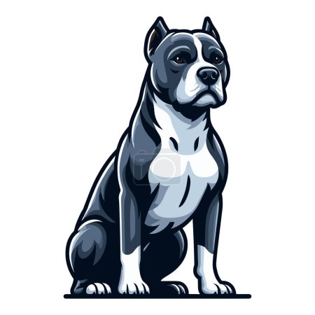 Téléchargez les illustrations : Pitbull bulldog illustration complète du design du corps, portrait complet d'un animal assis pitbull terrier chien. Modèle vectoriel isolé sur fond blanc - en licence libre de droit