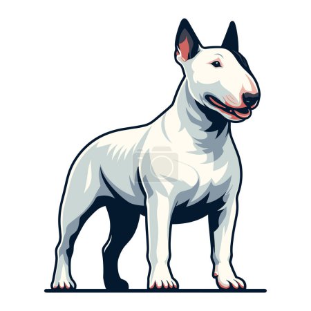 Bull terrier perro cuerpo completo vector ilustración, lindo animal de compañía divertido adorable, de pie de raza pura perro concepto plantilla de diseño aislado sobre fondo blanco
