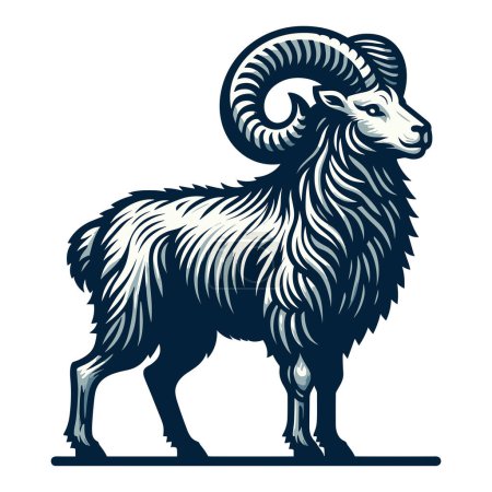 Ilustración de Bighorn cuernos carnero ovejas cuerpo completo vector ilustración, mascota de la granja, ganado animal, carnicería elemento de la carnicería, concepto de agricultura, diseño aislado sobre fondo blanco - Imagen libre de derechos