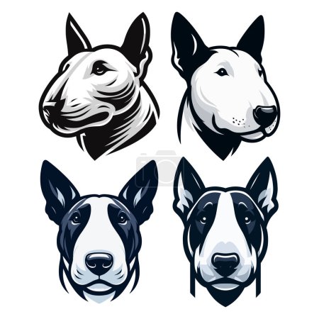 Bull terrier perro cabeza cara diseño ilustración, lindo animal de compañía divertido adorable, perro cabeza concepto vector plantilla aislada sobre fondo blanco