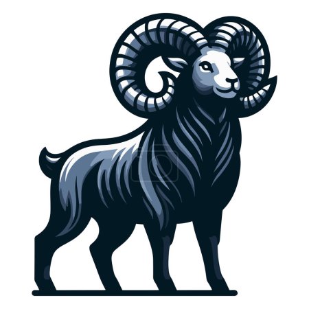 Ilustración de Bighorn cuernos carnero ovejas cuerpo completo diseño ilustración, ganado animal, animal doméstico de granja, concepto de agricultura, carnicería elemento de la tienda de carne, vector aislado sobre fondo blanco - Imagen libre de derechos