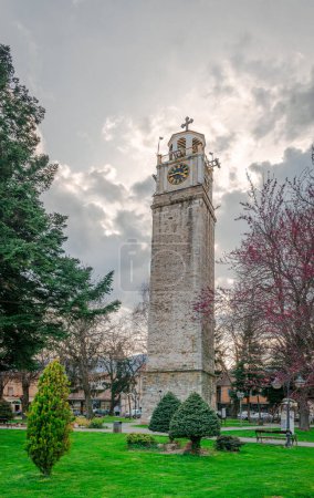 The Clock Tower of Bitola (aka Saat Kula), a medieval landmark of the city of Bitola, in North Macedonia.