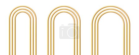 Illustration for Golden realistic arch. Gold 3d arch frame. Shiny doorway. Blank portal design element. Vector illustration isolate on white background. - Royalty Free Image