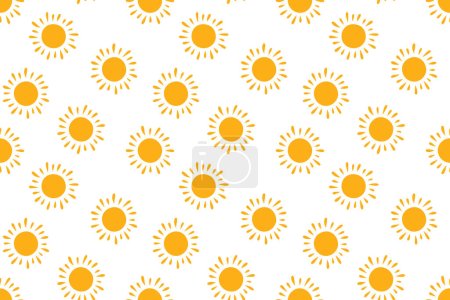Illustration for Hand drawn doodle suns seamless pattern. Children drawing of yellow sun. Baby summer simple texture. Vector illustration in white background. - Royalty Free Image