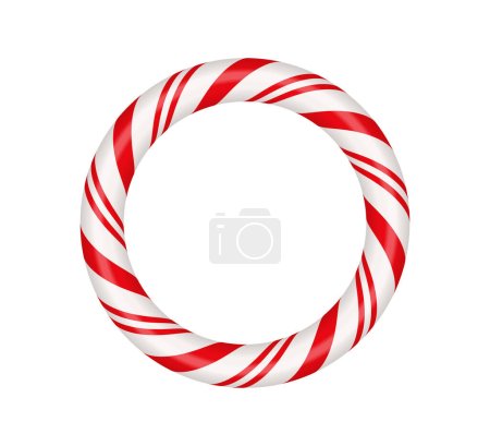 Illustration for Christmas candy cane circle frame with red and white striped. Xmas border with striped candy lollipop pattern. Blank christmas and new year template. Vector illustration isolated on white background. - Royalty Free Image
