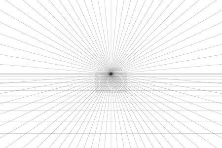 Illustration for One point perspective grid background. Abstract grid line backdrop. Drawing perspective mesh template. Vector illustration isolated on white background. - Royalty Free Image