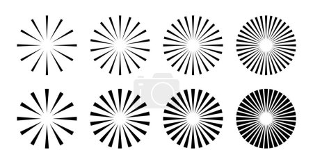 Illustration for Radial circle lines. Circular radiating lines geometric element. Sun star rays symbol. Abstract geometric shapes. Design element. Vector illustration isolated on white background. - Royalty Free Image
