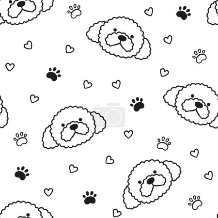 Illustration for Dogs seamless pattern with face of Poodle. Texture with dog heads. Hand drawn vector illustration in doodle style on white background. - Royalty Free Image