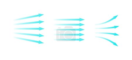 Ilustración de Flujo de aire. Conjunto de flechas azules que muestran la dirección del movimiento del aire. Flechas de dirección del viento. Corriente fresca fría azul del acondicionador. Ilustración vectorial aislada sobre fondo blanco. - Imagen libre de derechos
