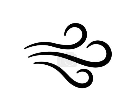 Handgezeichnetes Windluft-Strömungssymbol. Symbol für freien Atem. Frische Luft strömt. Gekritzelte Ikonen. Wettersymbol. Klimadesign-Element. Vektor-Illustration isoliert auf weißem Hintergrund.