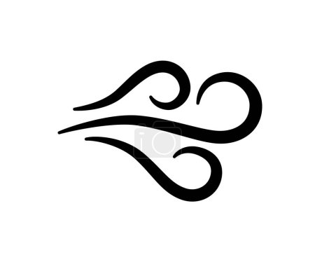 Handgezeichnetes Windluft-Strömungssymbol. Symbol für freien Atem. Frische Luft strömt. Gekritzelte Ikonen. Wettersymbol. Klimadesign-Element. Vektor-Illustration isoliert auf weißem Hintergrund.