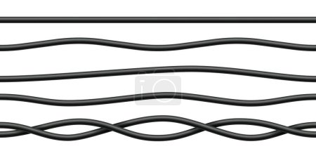 Illustration for Realistic electrical wires. Cable power energy. Flexible thick network cord. Black electric computer connection wires. Seamless line cable. Vector illustration on white background. - Royalty Free Image