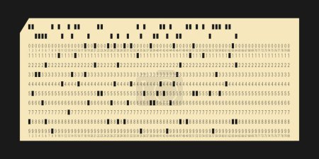 Ilustración de Vintage IBM punch card for electronic calculated data processing machines. Retro punchcard for input and storage in automated technology information processing systems. Vector illustration isolated. - Imagen libre de derechos