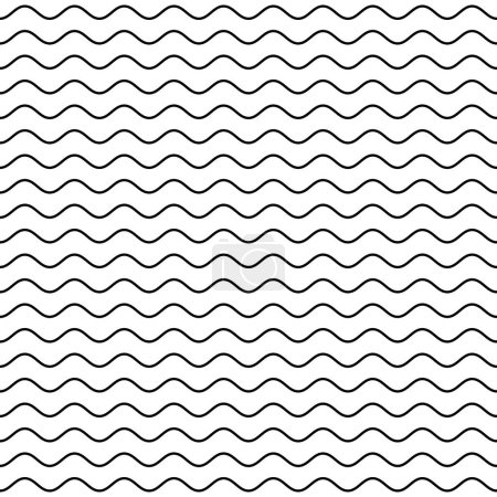 Wellenlinie nahtloses Muster. Wellenförmige dünne Streifen Muster. Schwarze horizontale Wasserkurven ziehen sich durch die Textur. Einfacher monochromer schwarz-weißer Hintergrund. Essbarer Schlaganfall. Vektorillustration.