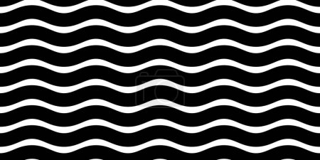 Illustration for Wave wide line seamless pattern. Wavy thick stripes pattern. Black horizontal water curve lines texture. Simple monochrome black and white background. Editable stroke. Vector illustration. - Royalty Free Image