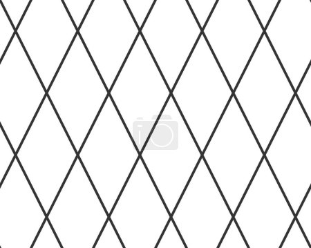 Patrón sin costura de cuadrícula diagonal de línea transversal. Textura geométrica de diamante. Malla diagonal negra sobre fondo blanco. Tejido acolchado mínimo. Patrón de alambres metálicos cerca. Ilustración vectorial.