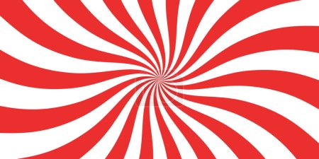 Illustration for Christmas candy swirl background. Christmas candycane radial pattern with red stripes. Xmas swirl lollipop vortex texture. Peppermint traditional caramel print. Vector illustration. - Royalty Free Image