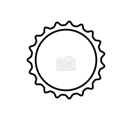 Illustration for Beer bottle cap icon. Blank label in the shape of aluminum bottle cap. Top view. Soda or beer metal lid. Black and white flat line icon. Vector illustration isolated on white background. - Royalty Free Image