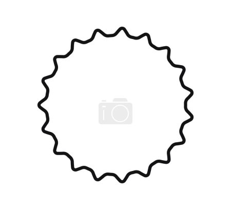 Illustration for Beer bottle cap icon. Blank label in the shape of aluminum bottle cap. Top view. Soda or beer metal lid. Black and white flat line icon. Vector illustration isolated on white background. - Royalty Free Image