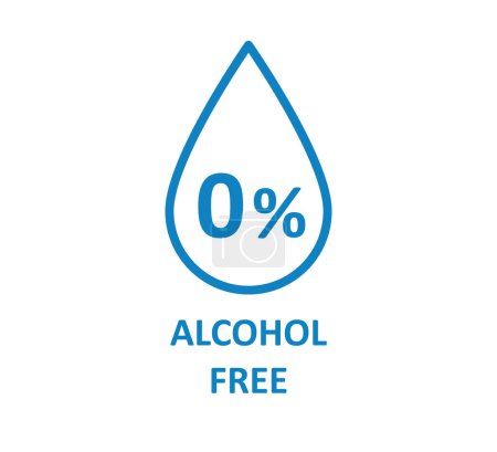 Alcohol free icon. Dont contain alcohol symbol. Zero percent tag. Drop symbol. Health cosmetic product. 0 percent icon. Design infographic element. Vector illustration isolated on white background.