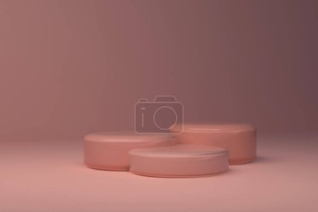 Téléchargez les photos : Abstract background, mock up scene with beige cylinder podiums icovered with glass on beige background. 3d rendering. - en image libre de droit