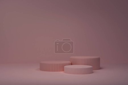Téléchargez les photos : Abstract background, mock up scene with textured beige cylinder podiums on beige background. 3d rendering. - en image libre de droit