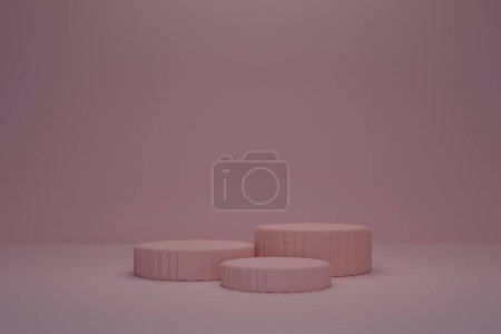 Téléchargez les photos : Abstract background, mock up scene with textured beige cylinder podiums on beige background. 3d rendering. - en image libre de droit