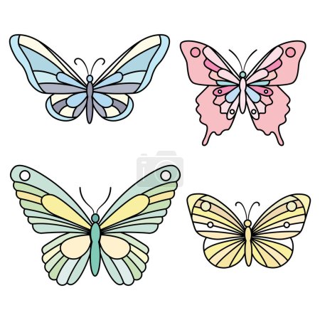 Cute colorful butterfly vector clip art set, isolated elements on white background