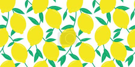 Illustration for Lemon vector repeat pattern background, seamless repeating wallpaper with tropical fruits, connected lemon branches. - Royalty Free Image