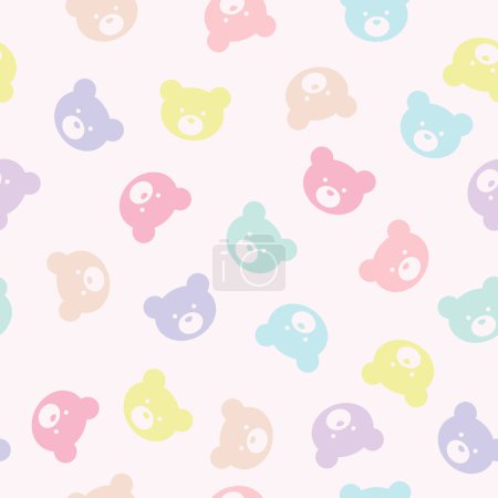 Cute bear vector repeat pattern, seamless background, pastel teddy bear head illustrations