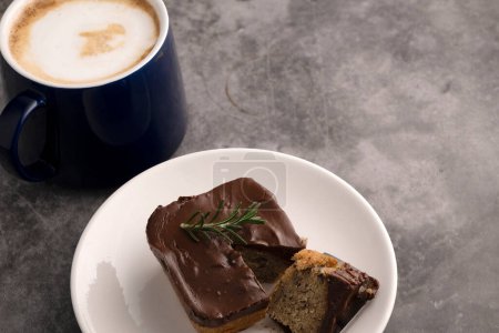 Photo for Chocolate Banana Cake with Hot Latte - Royalty Free Image