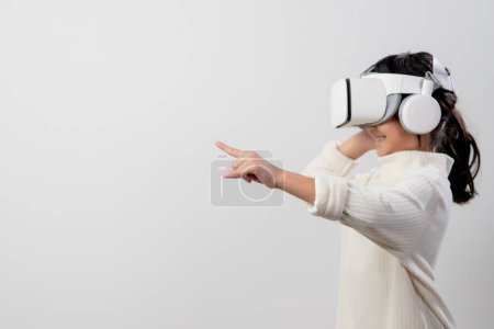 Photo for Asian little girl with virtual reality headset. Innovation technology and education concept - Royalty Free Image