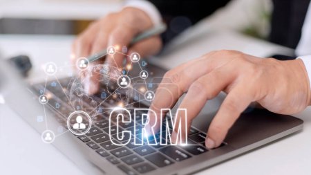 Foto de CRM Customer Relationship Management for business sales marketing system concept presented in futuristic graphic interfaz of service application to support CRM database analysis. - Imagen libre de derechos